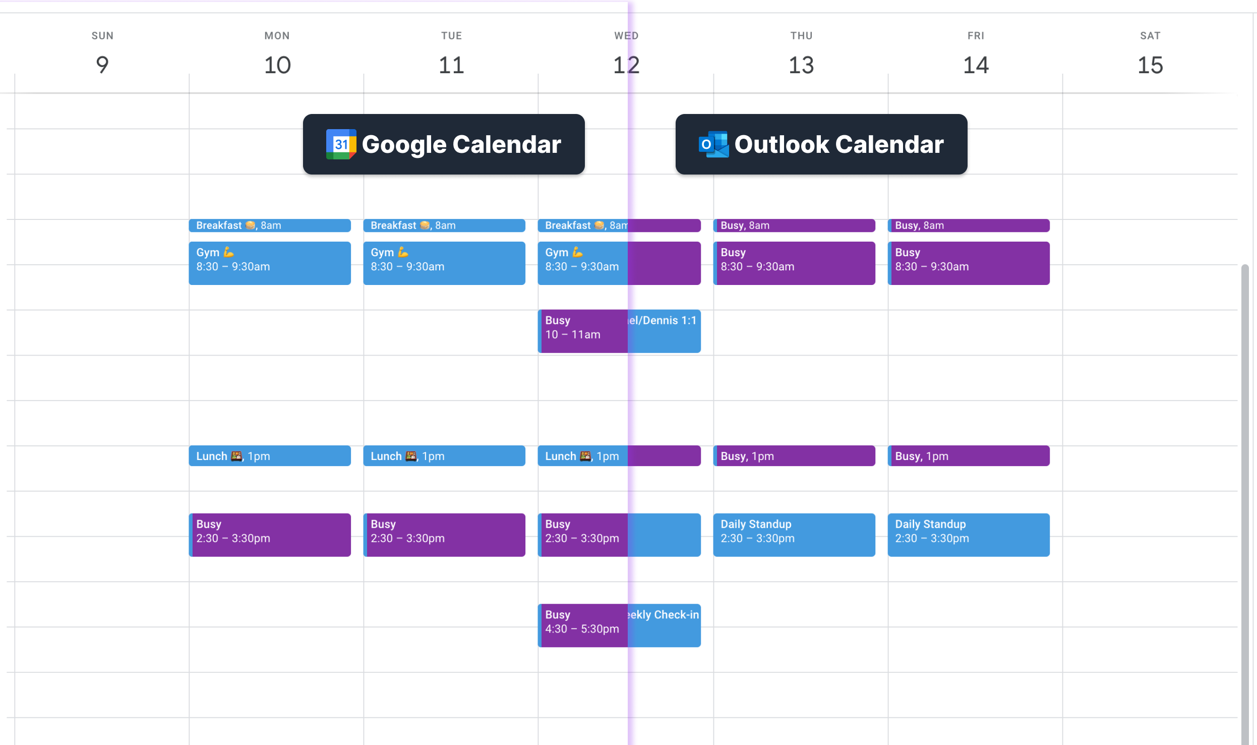 Example of a synced Google Calendar with Microsoft Teams Calendar
