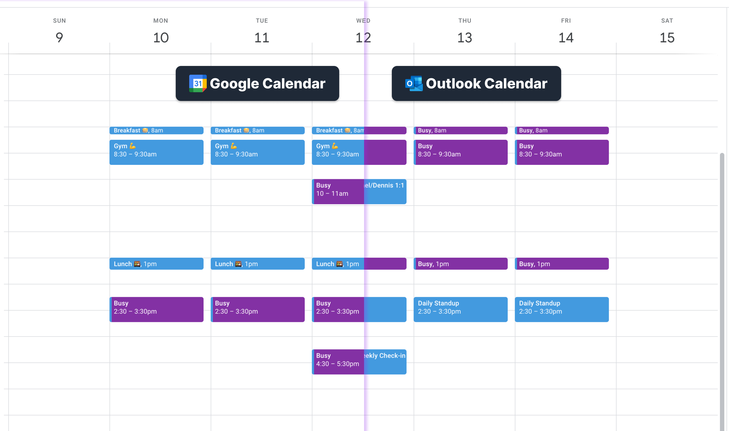 OneCal Calendar Sync Illustration of synced Calendars