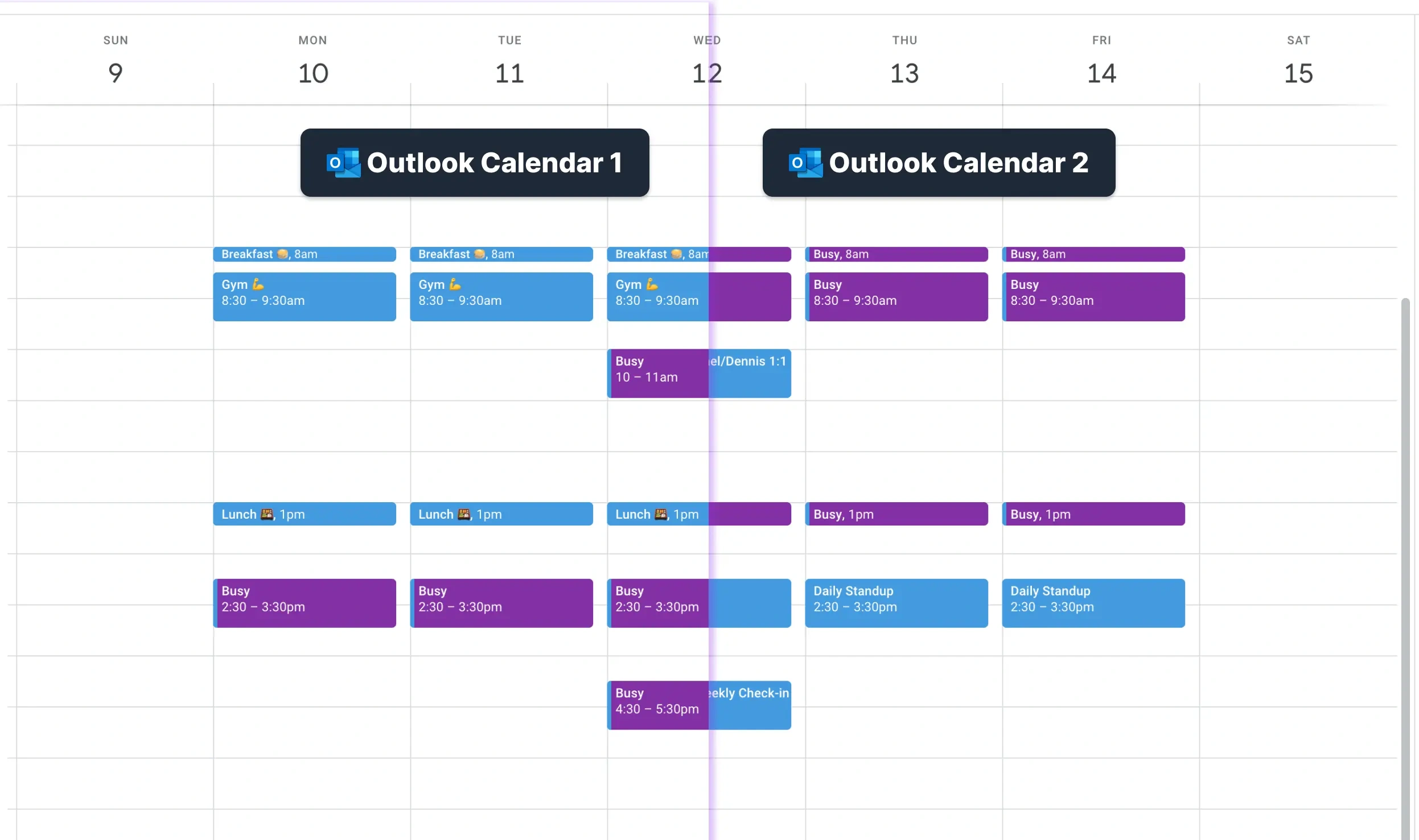 Example of merged Outlook Calendars
