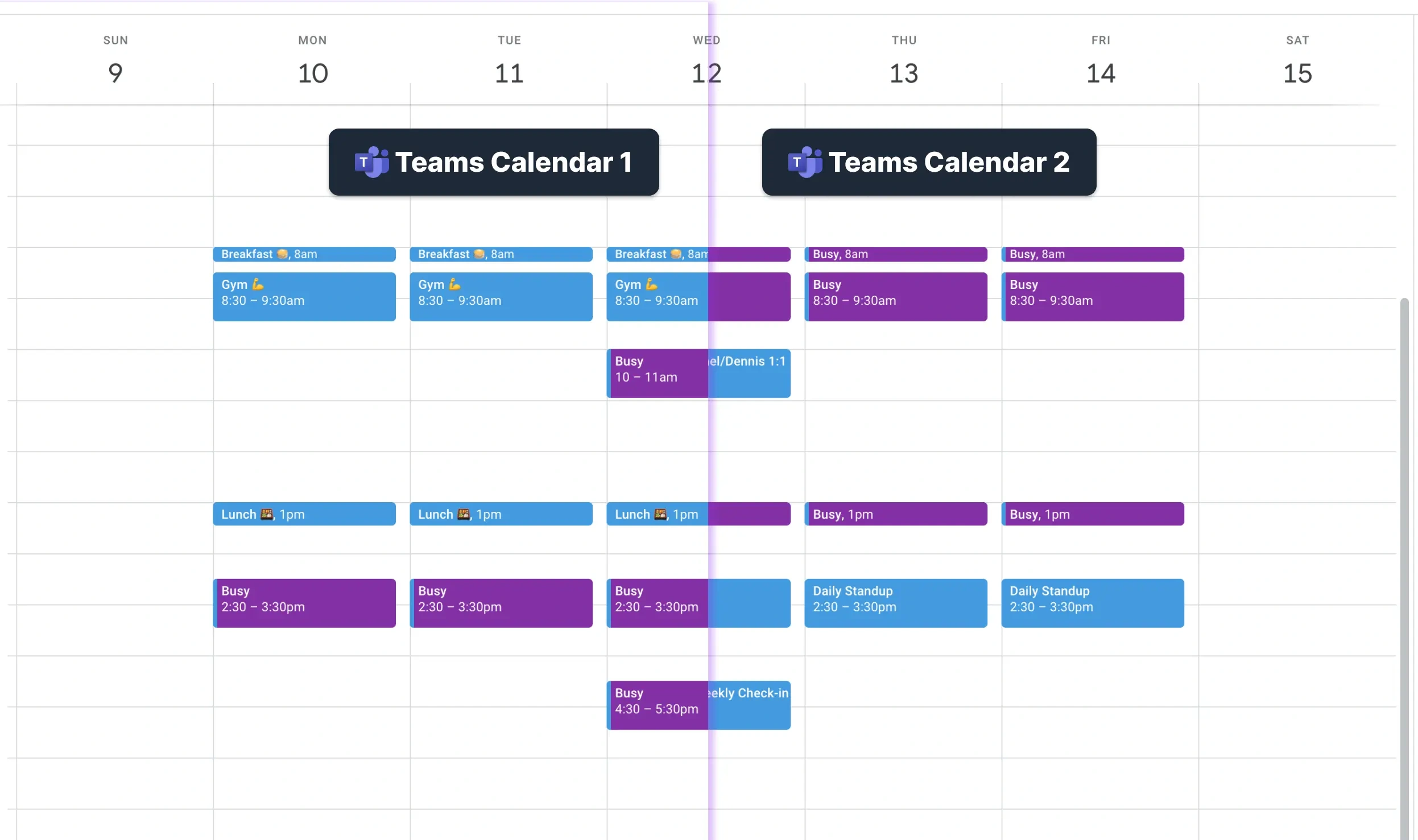 Illustration of two synced Microsoft Teams Calendars