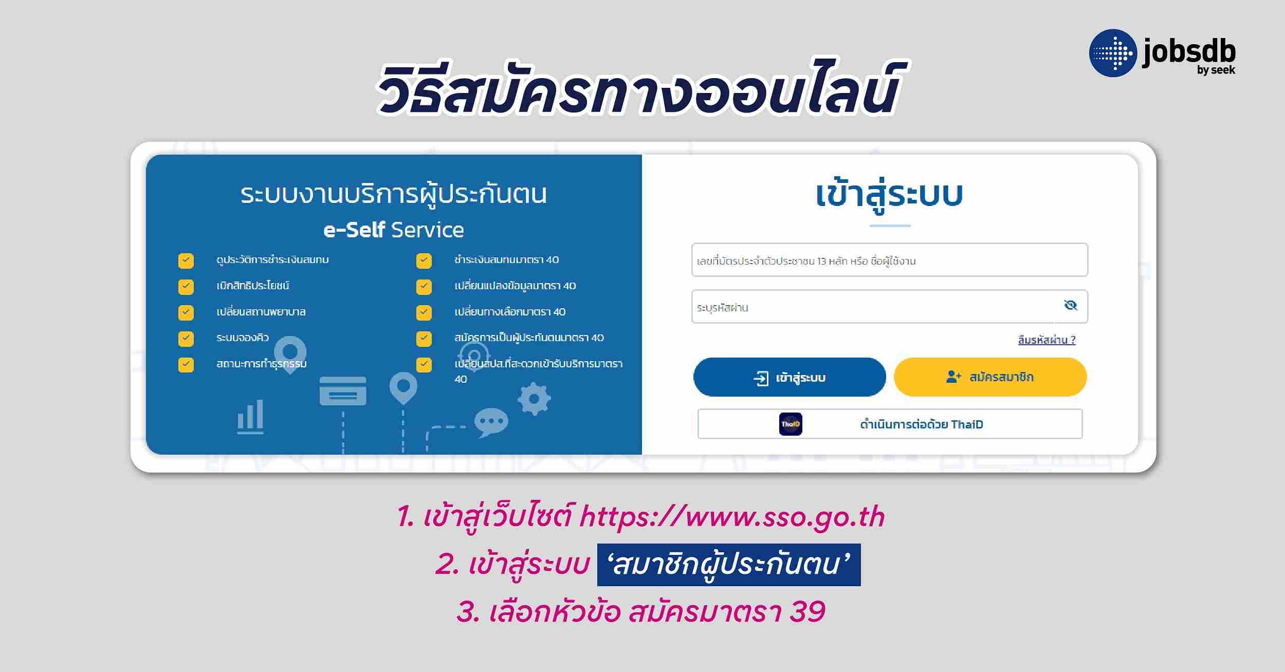 วิธีสมัครทางออนไลน์ - ประกัน สังคม มาตรา 39