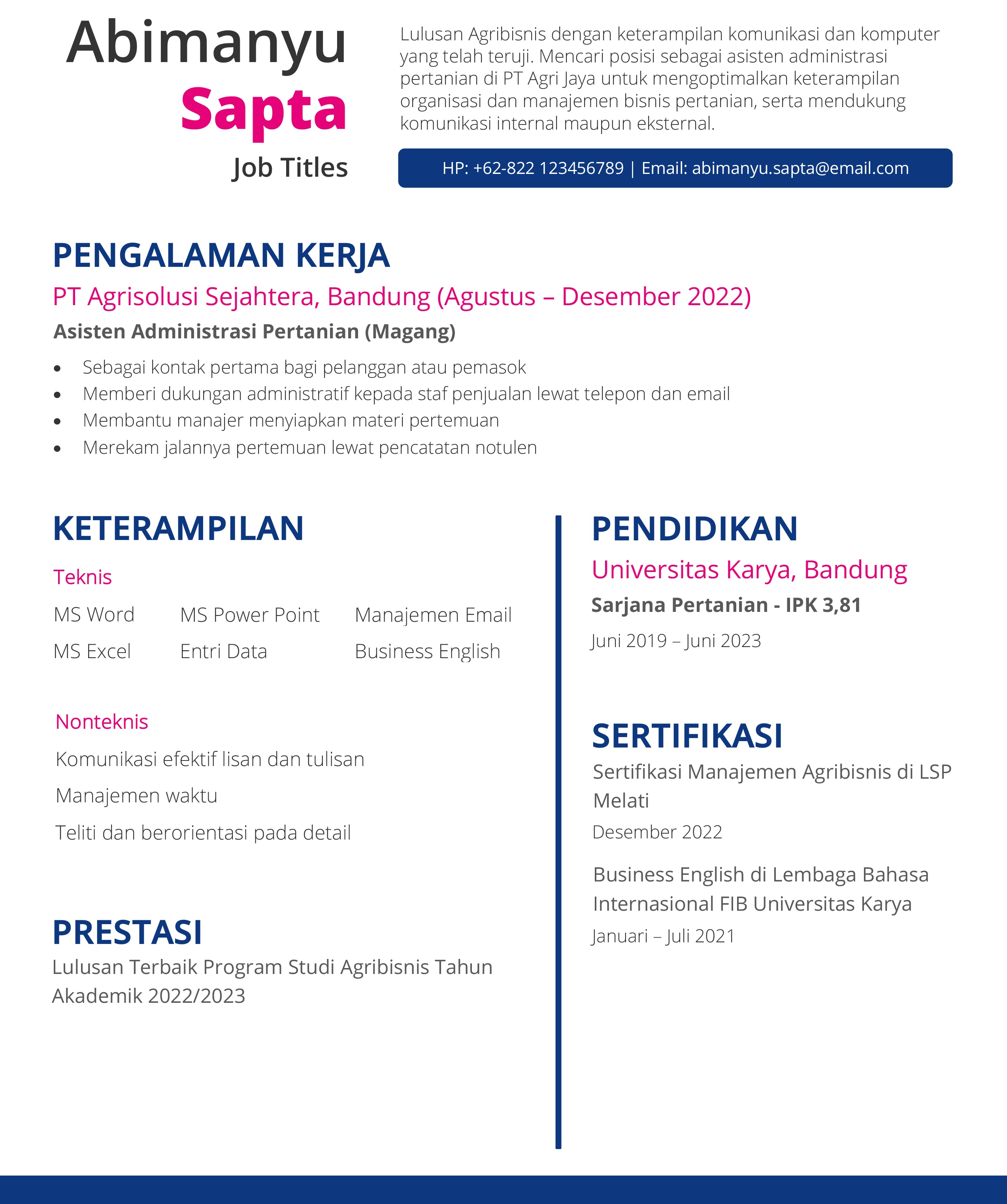 Balai Pertanian persyaratan kerja administrasi