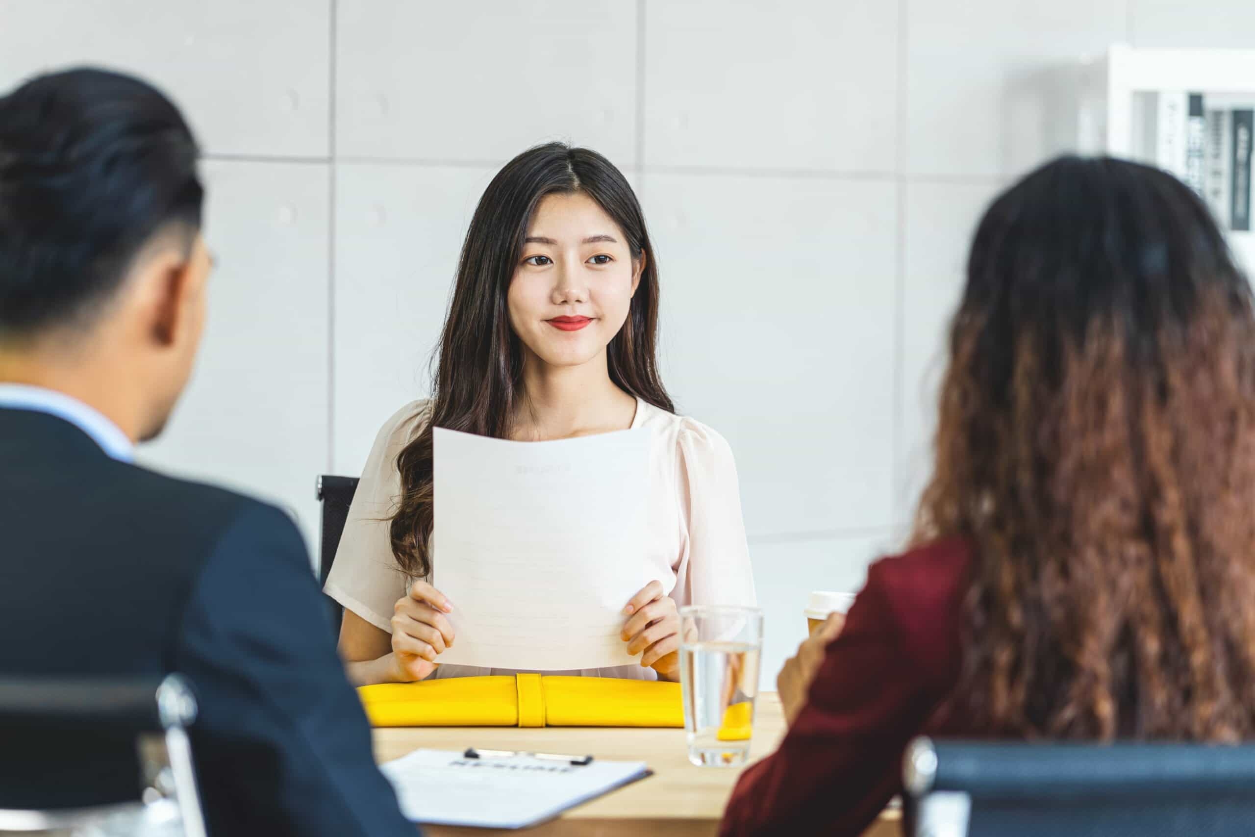 woman confidently answering in an interview