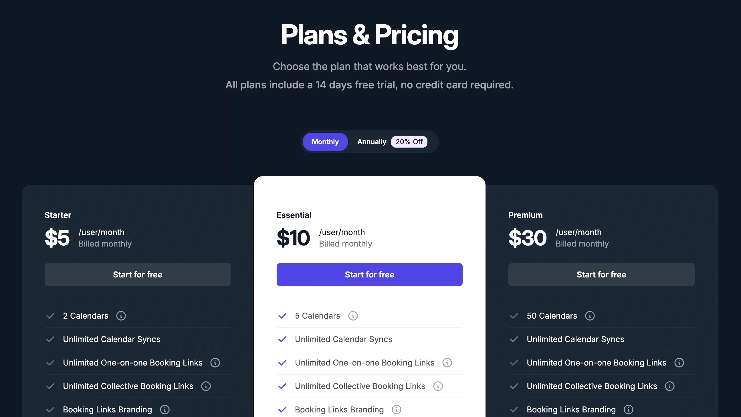 OneCal plans and pricing