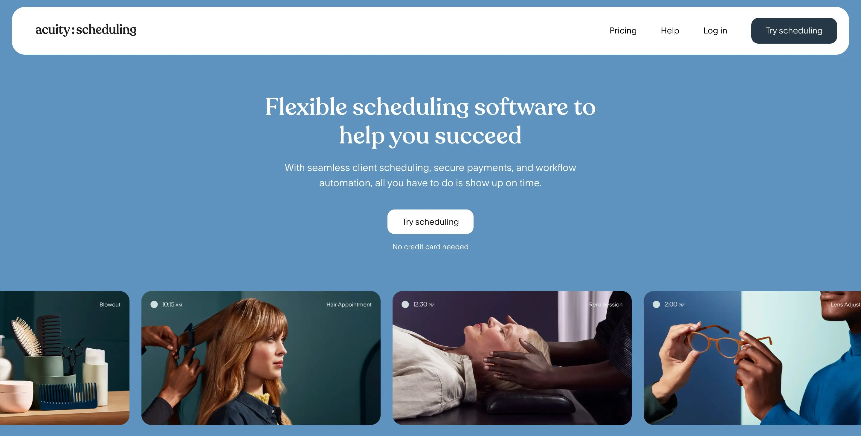 Acuity Scheduling Landing page