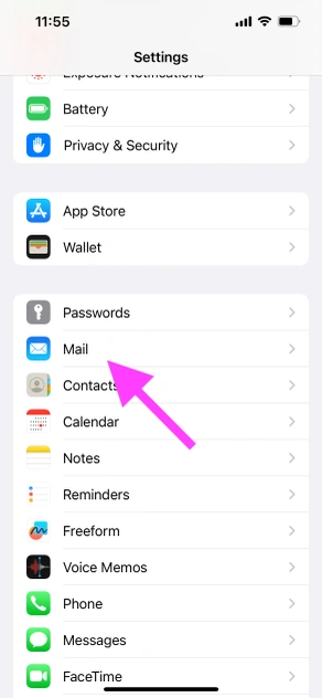 iPhone Settings - Mail Section