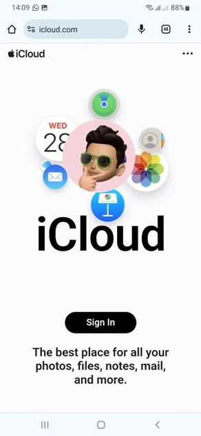 iCloud Homepage on Google Chrome Android