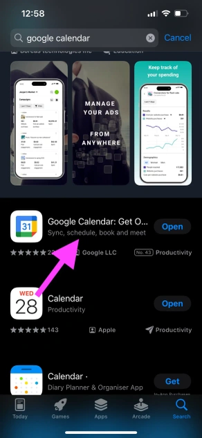 Search and download Google Calendar on the App Store