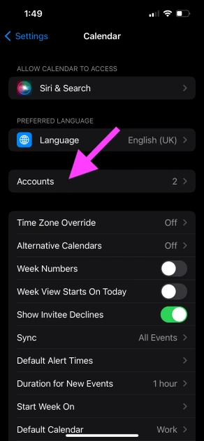 iPhone Calendars App - Accounts