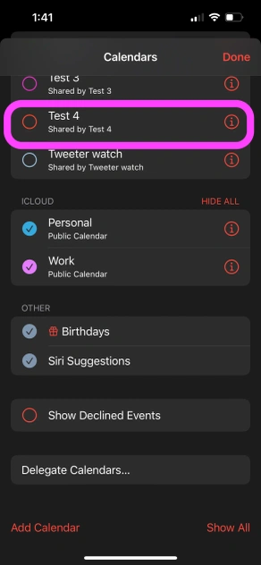 iPhone Calendar - Select Calendar
