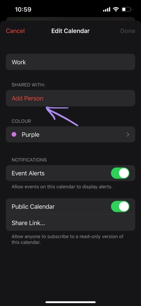 iPhone Calendar - Click Add Person