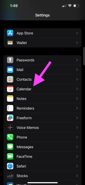iPhone settings - calendar app