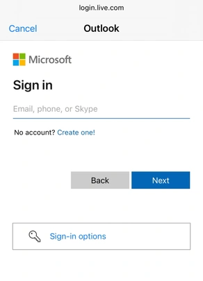 Settings app iphone - outlook email 