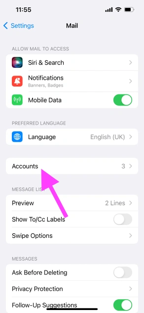 iPhone Settings - Mail Accounts