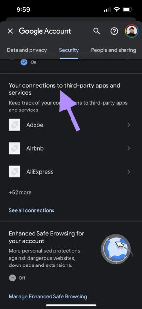 Google iOS app - Your connections to third-party apps and services