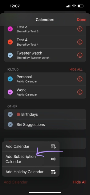 iPhone Calendar - Add Subscription Calendar