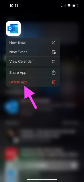 iOS - Tap and hold the Outlook app icon until the menu appears