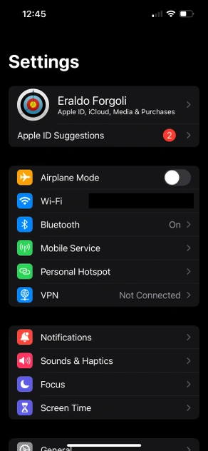 iOS settings app