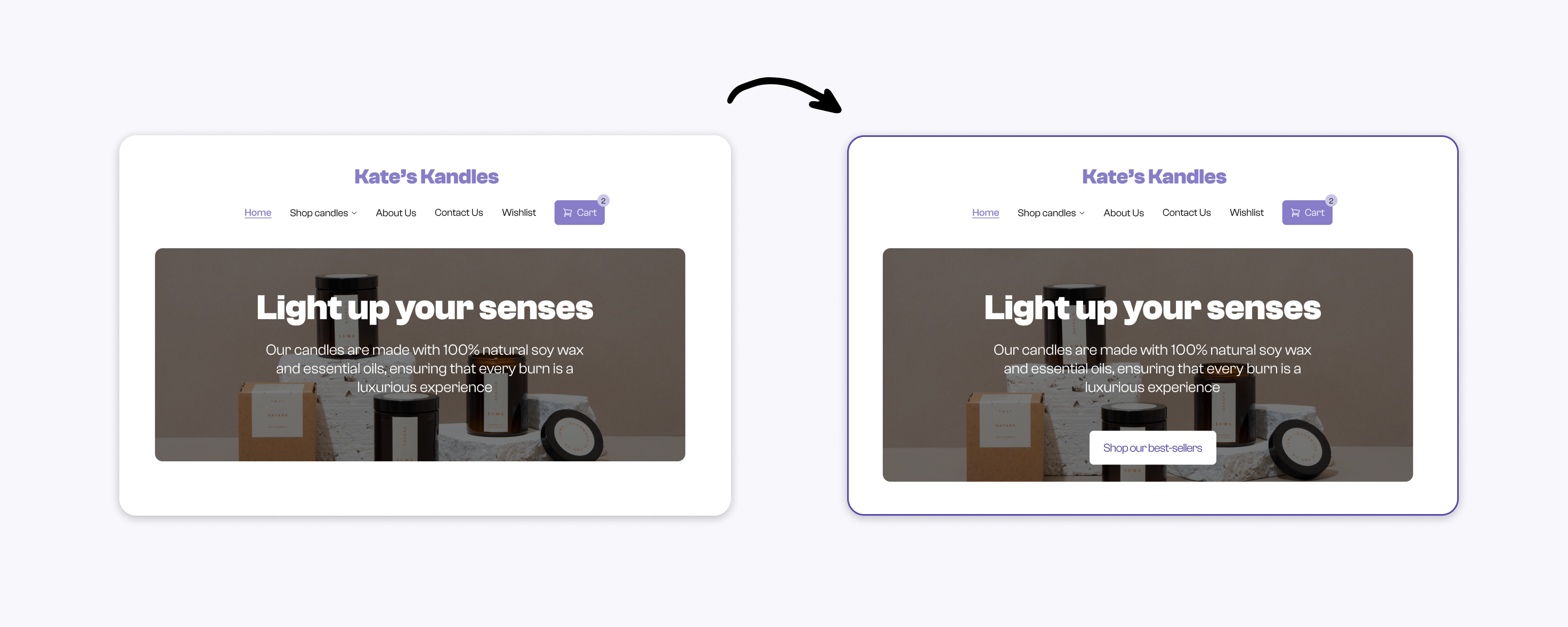 left: Website without a CTA. Right: Website with CTA