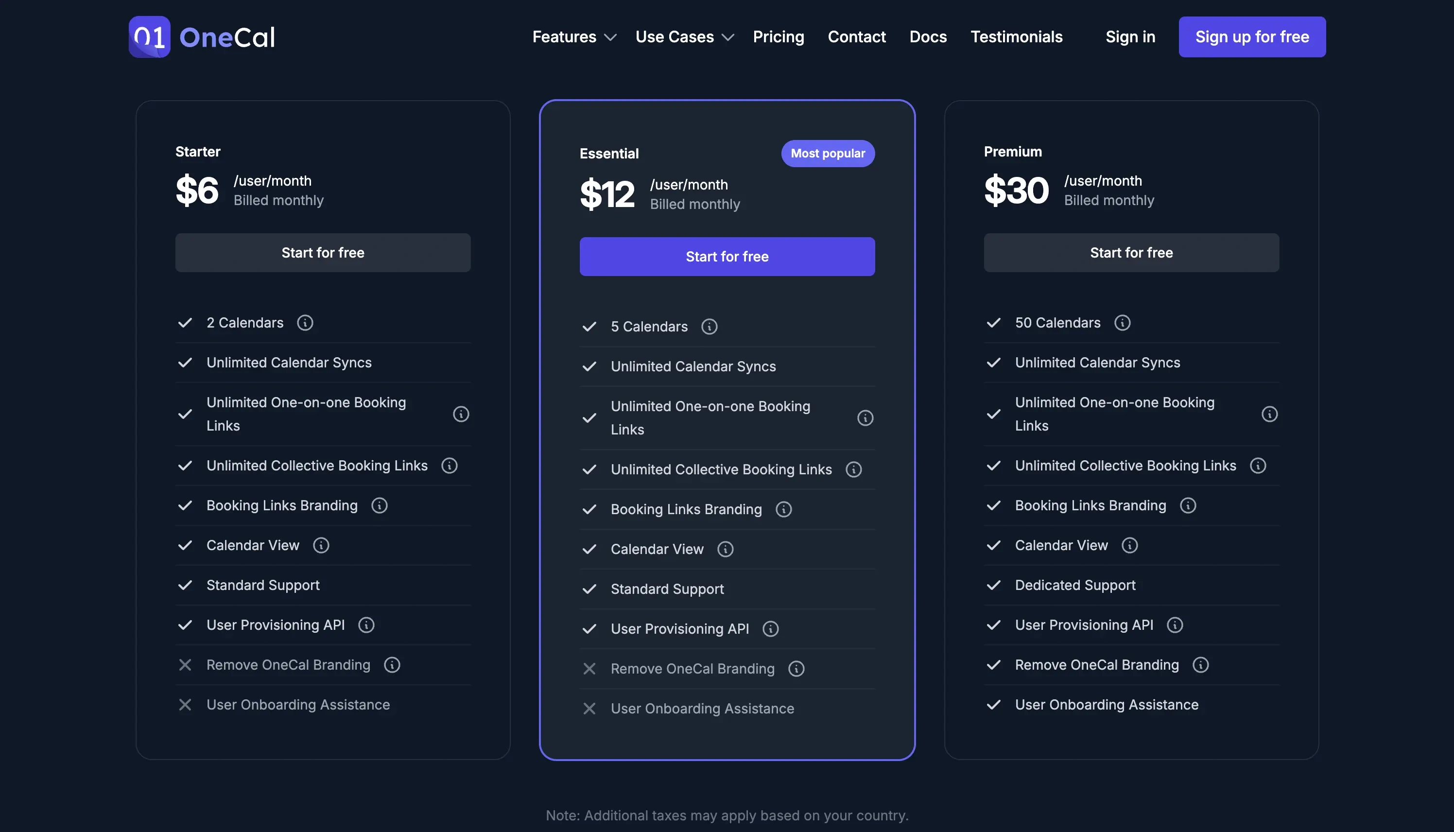 OneCal Pricing Page