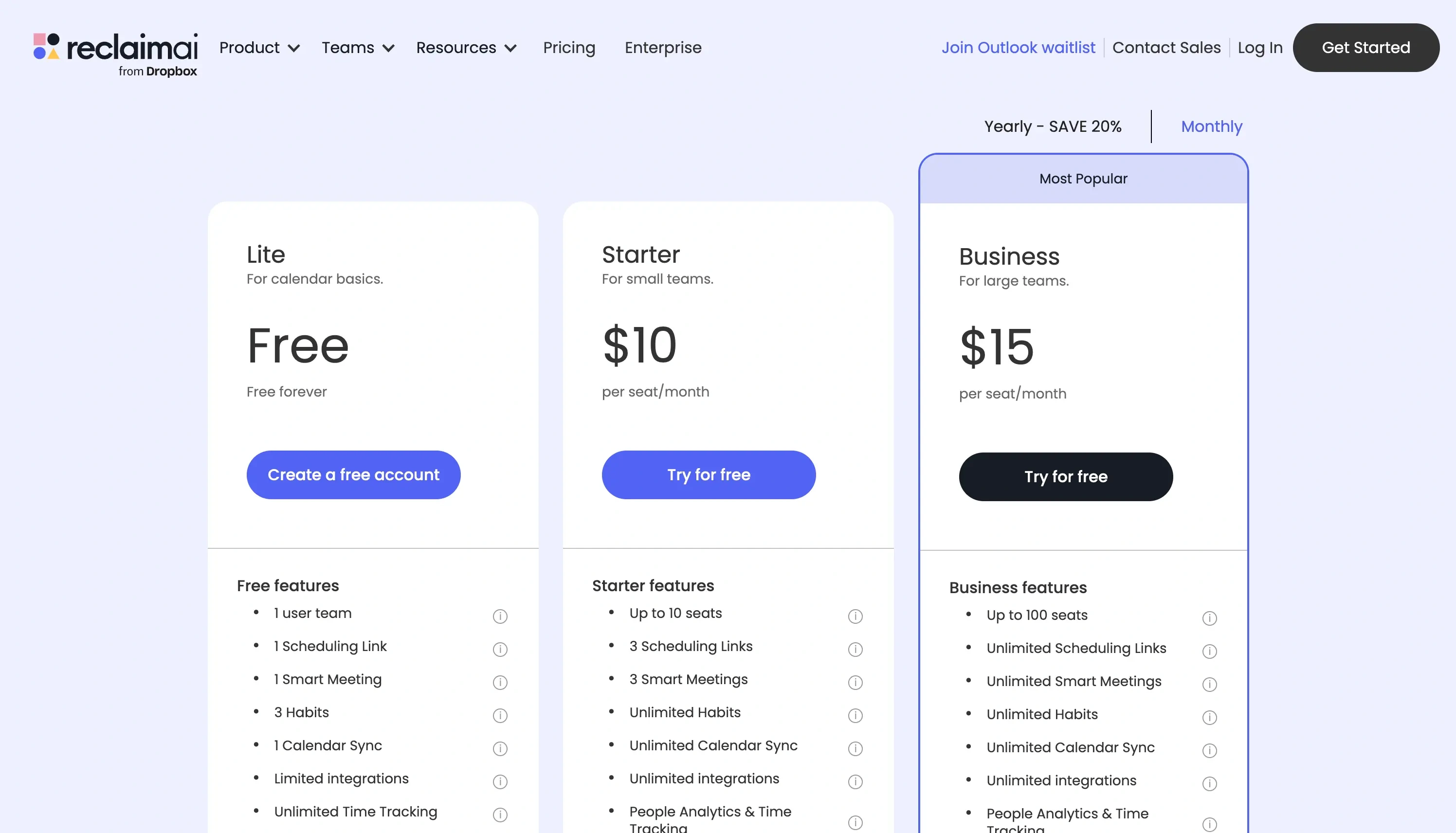 Reclaim AI Pricing