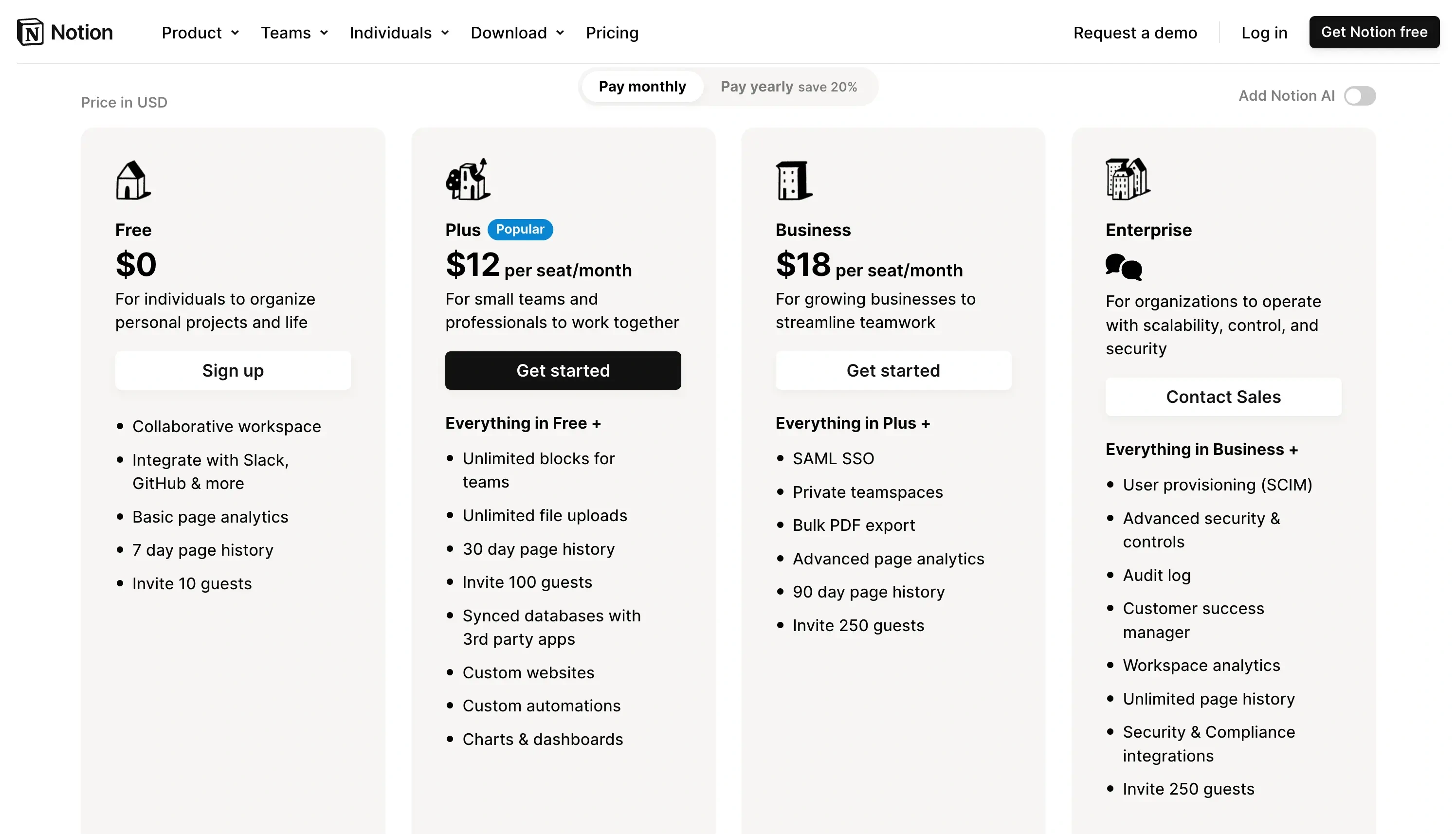 Notion Pricing Page