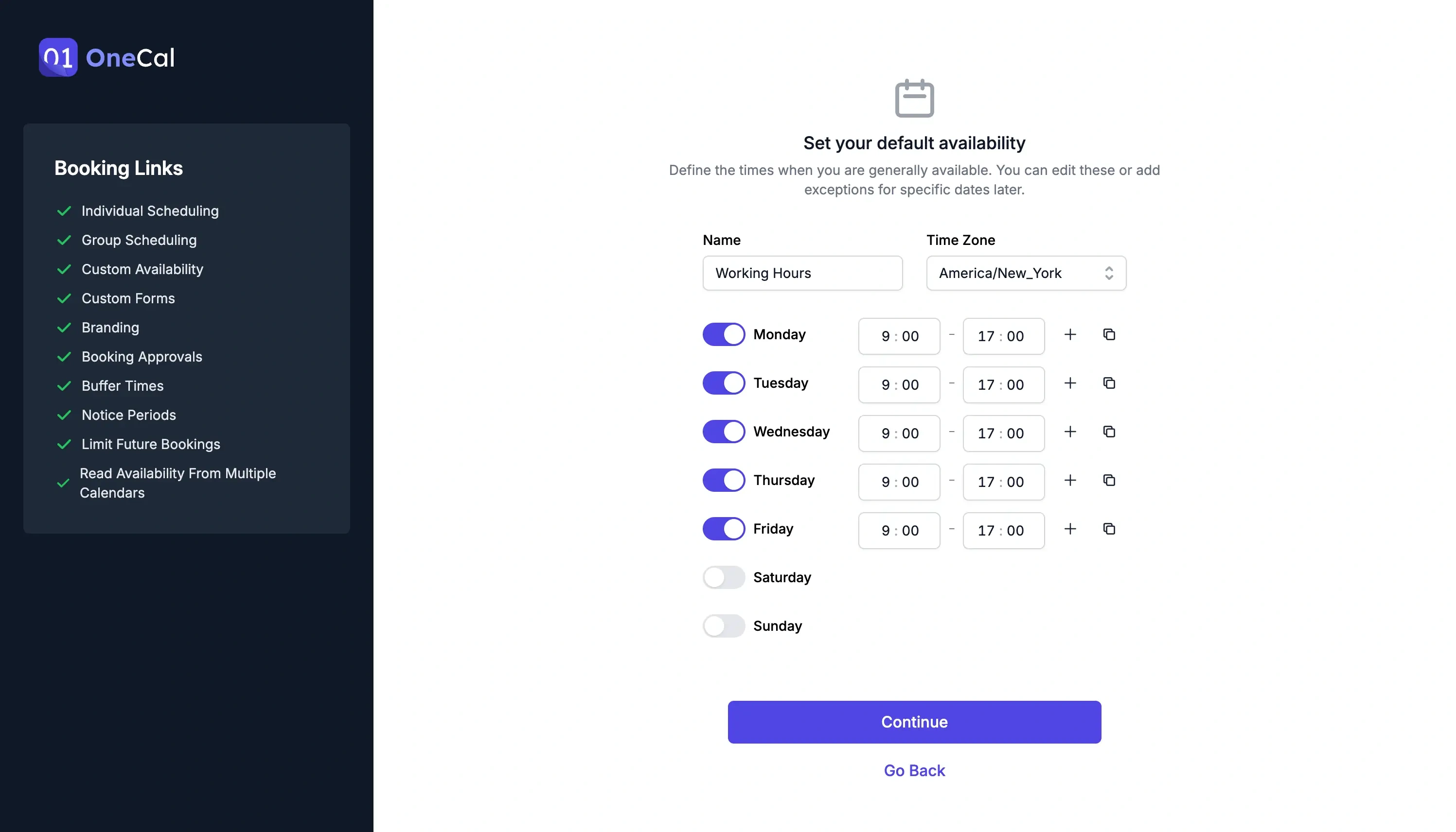 OneCal Scheduling Links - Choose Availability