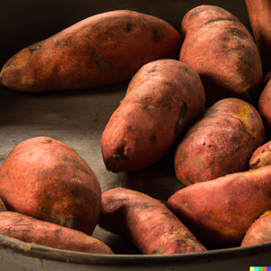 SWEET POTATOES on a large silver pan ready to be roasted