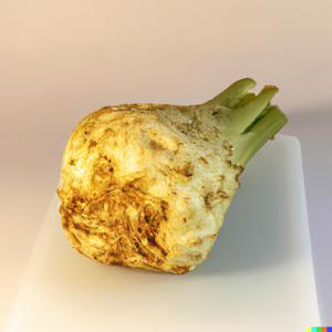 Celery root on a plastic, white, cutting board