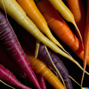 An assortment of different colored carrots