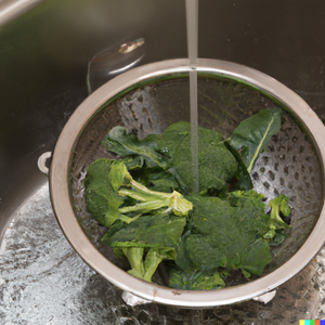 BROCCOLINI, in a strainer, preparing to be washed in an upscale sink.png