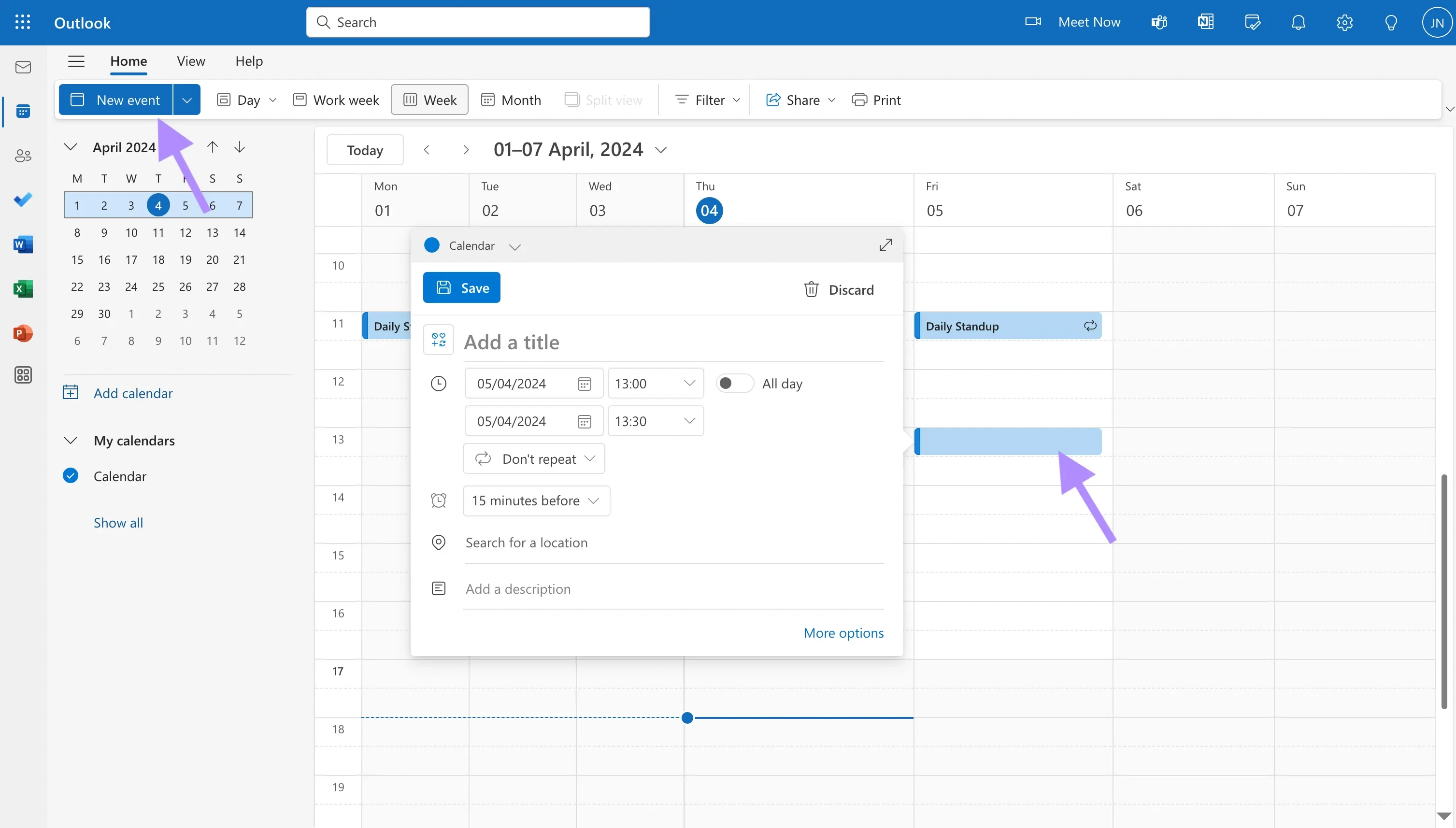 Outlook - Create new event