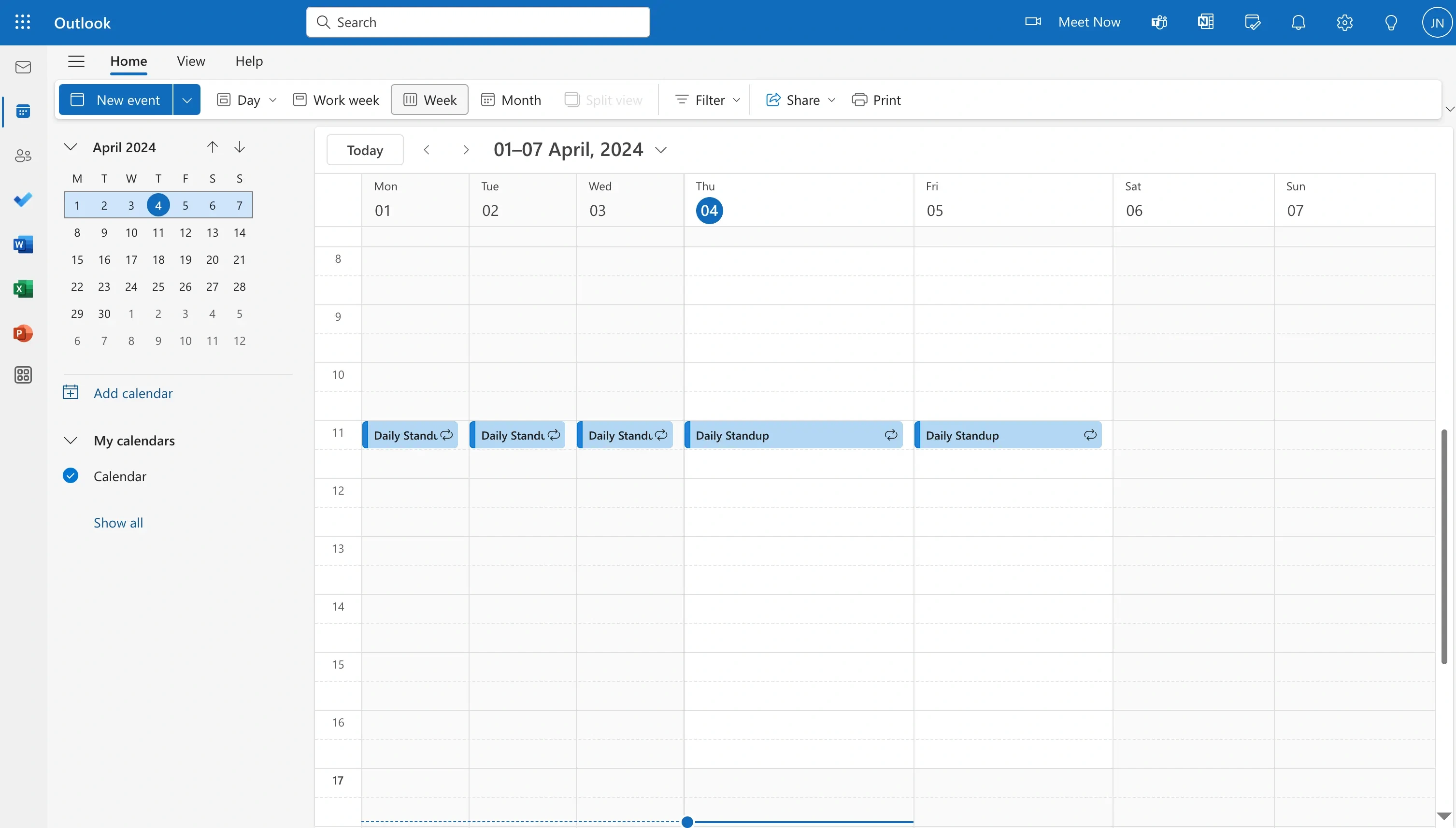 Outlook Calendar Homepage