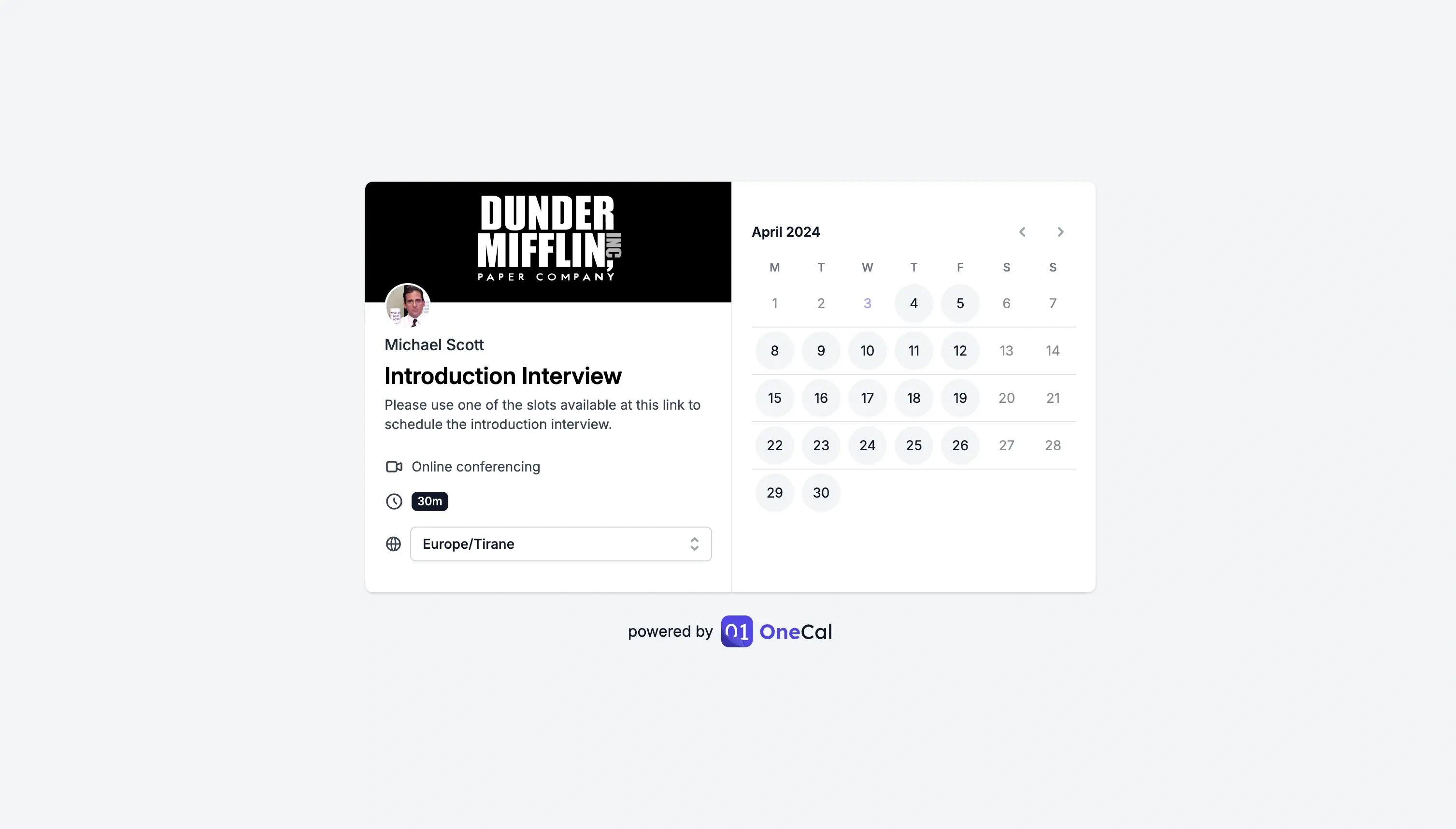 OneCal - indvidual scheduling link