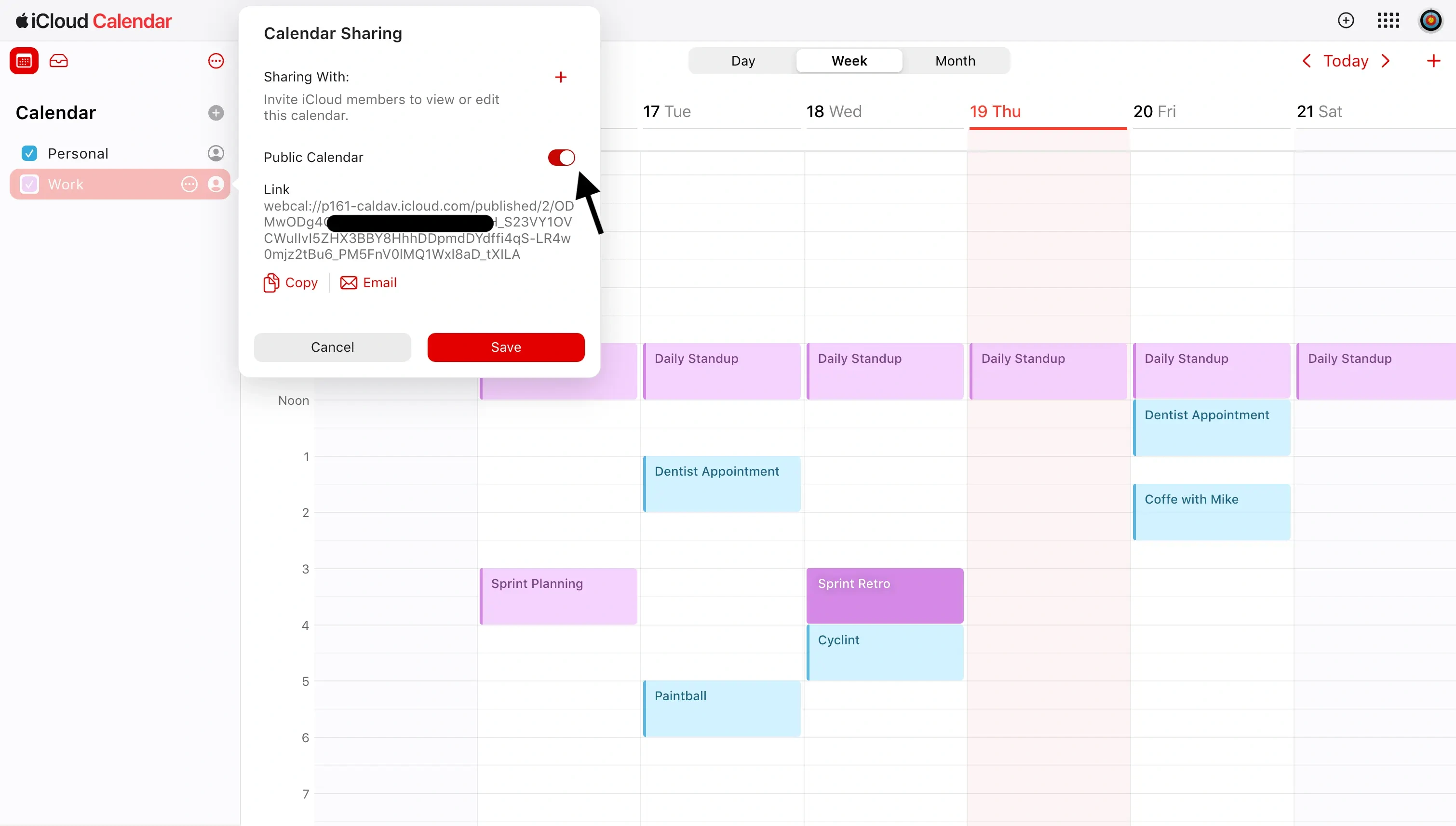 Apple Calendar - Toggle the Public Calendar (switch it on).