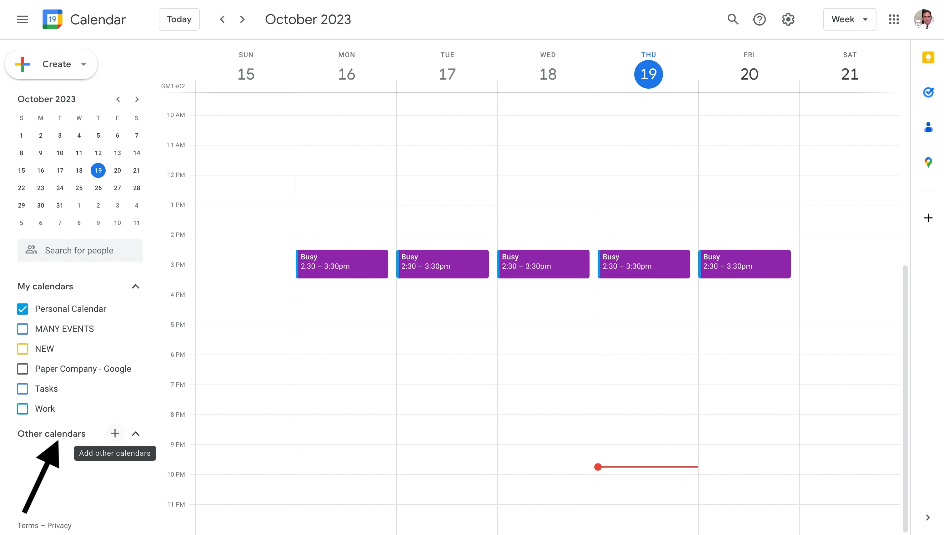 Google Calendar - Other Calendars Section