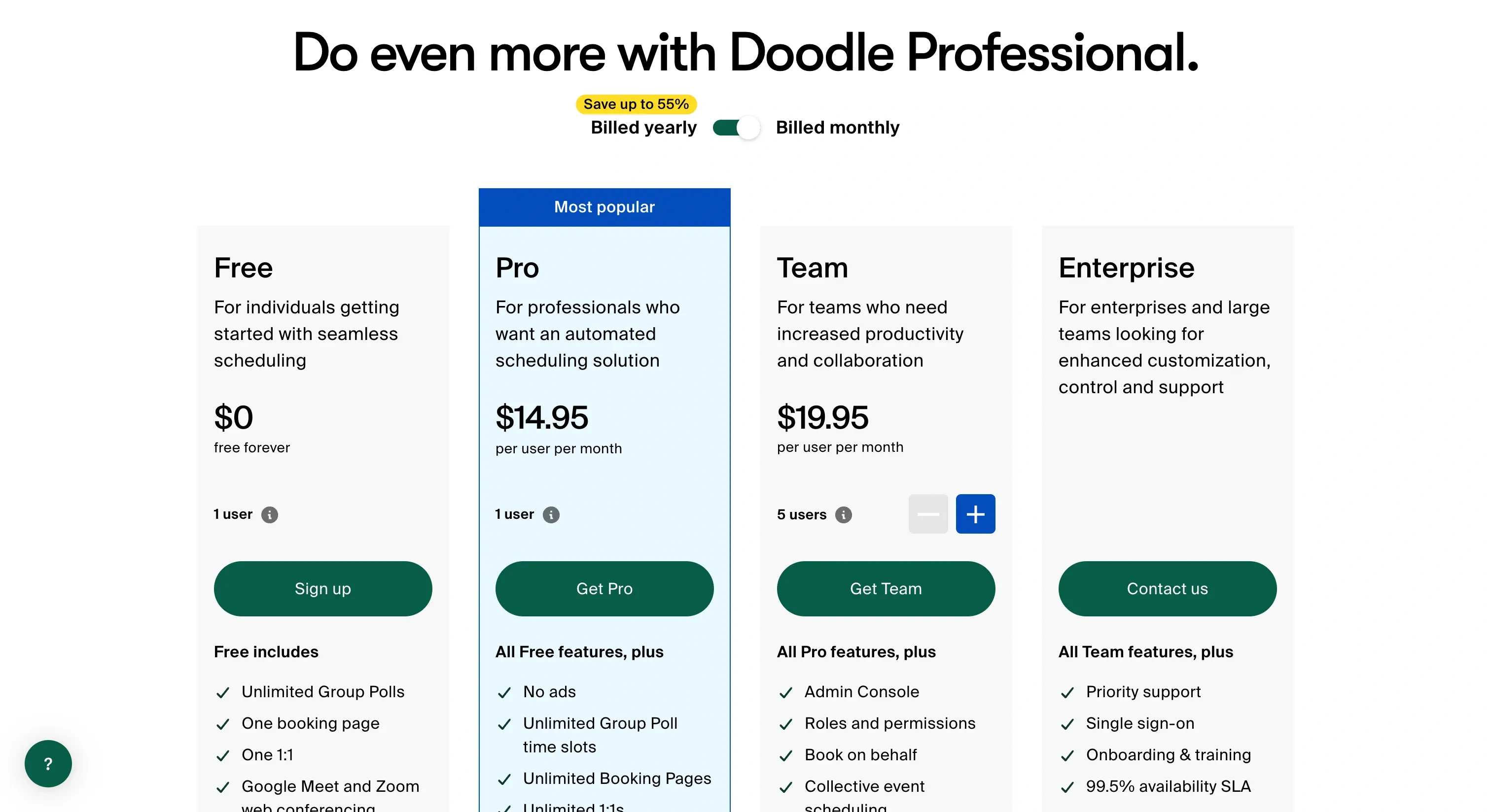 Doodle Pricing Page