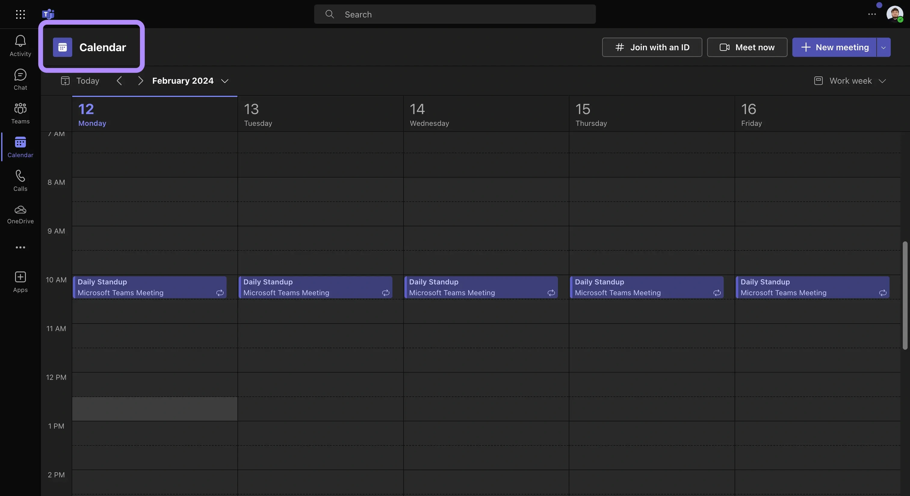 Microsoft Teams Calendar UI