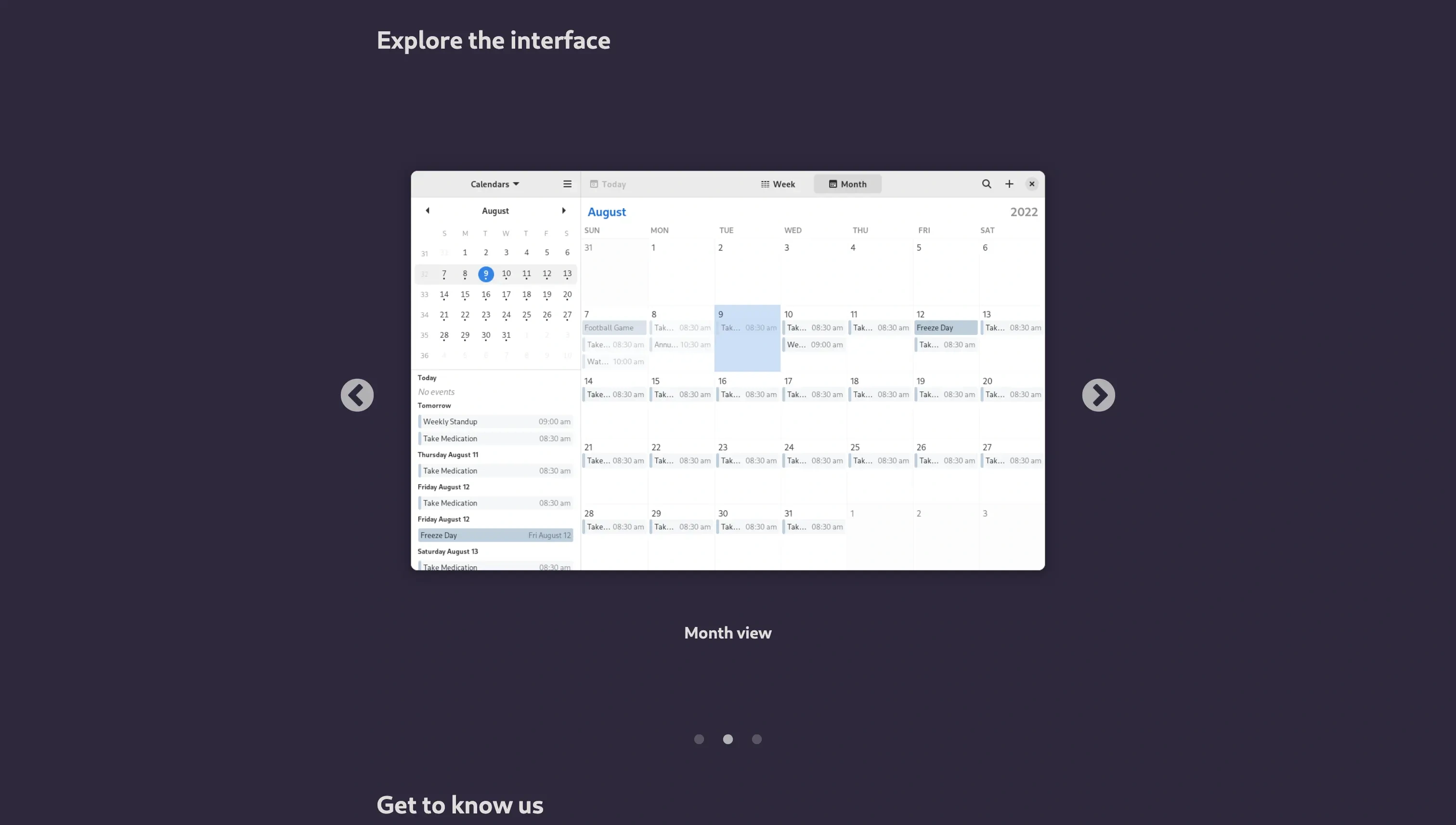 Gnome Calendar Interface