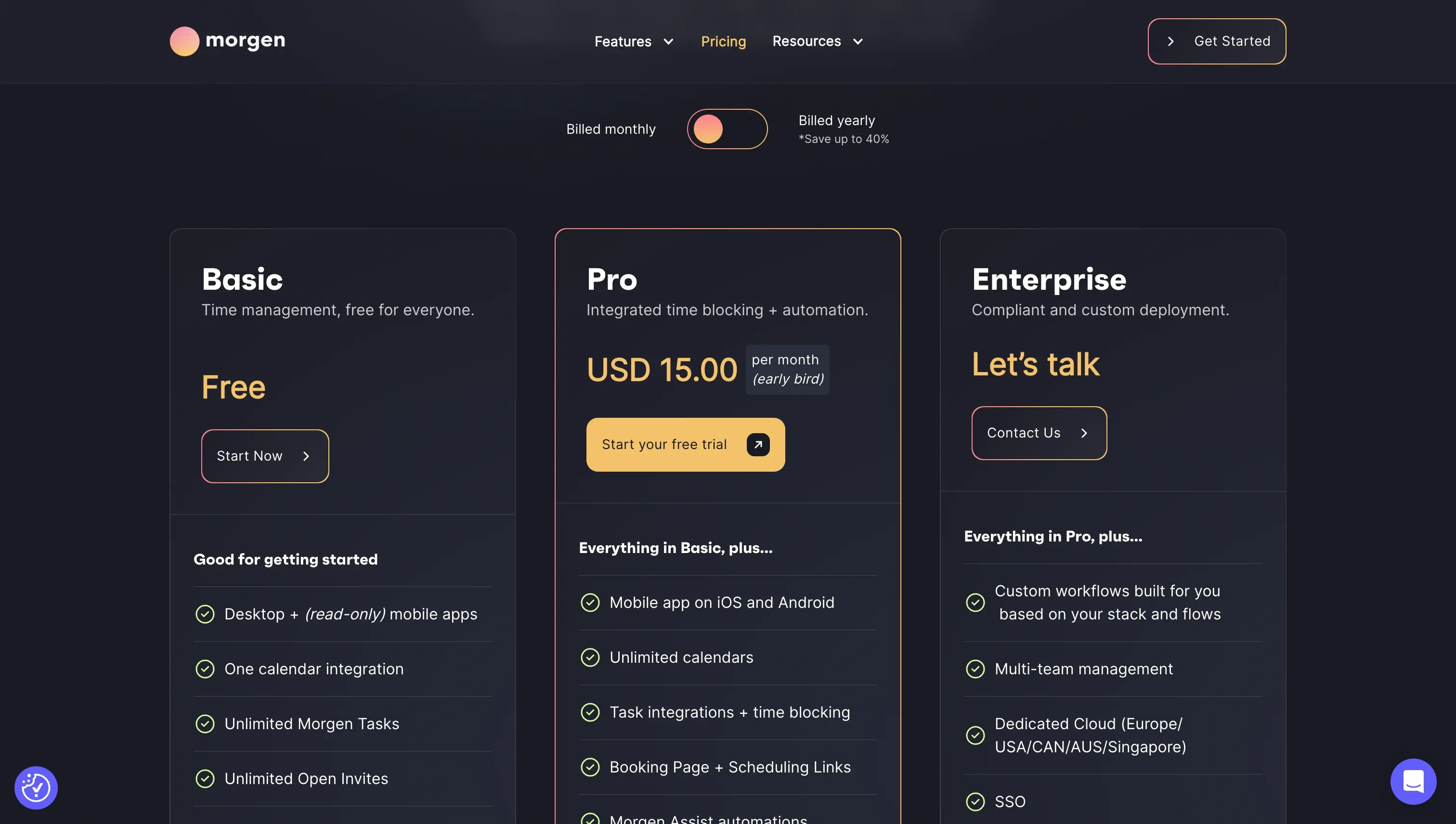 Morgen Pricing Page