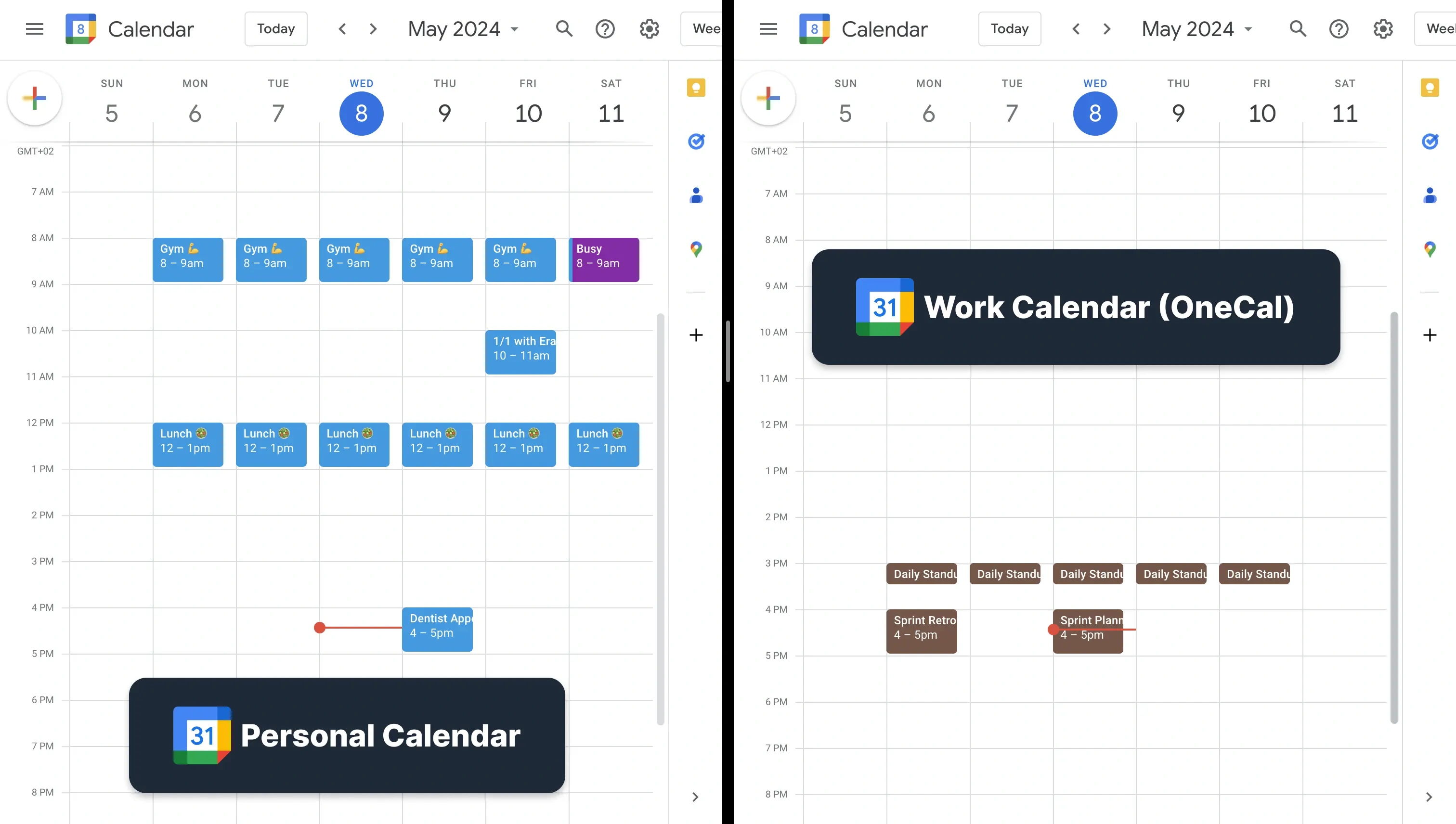 Managing two Google Calendars 