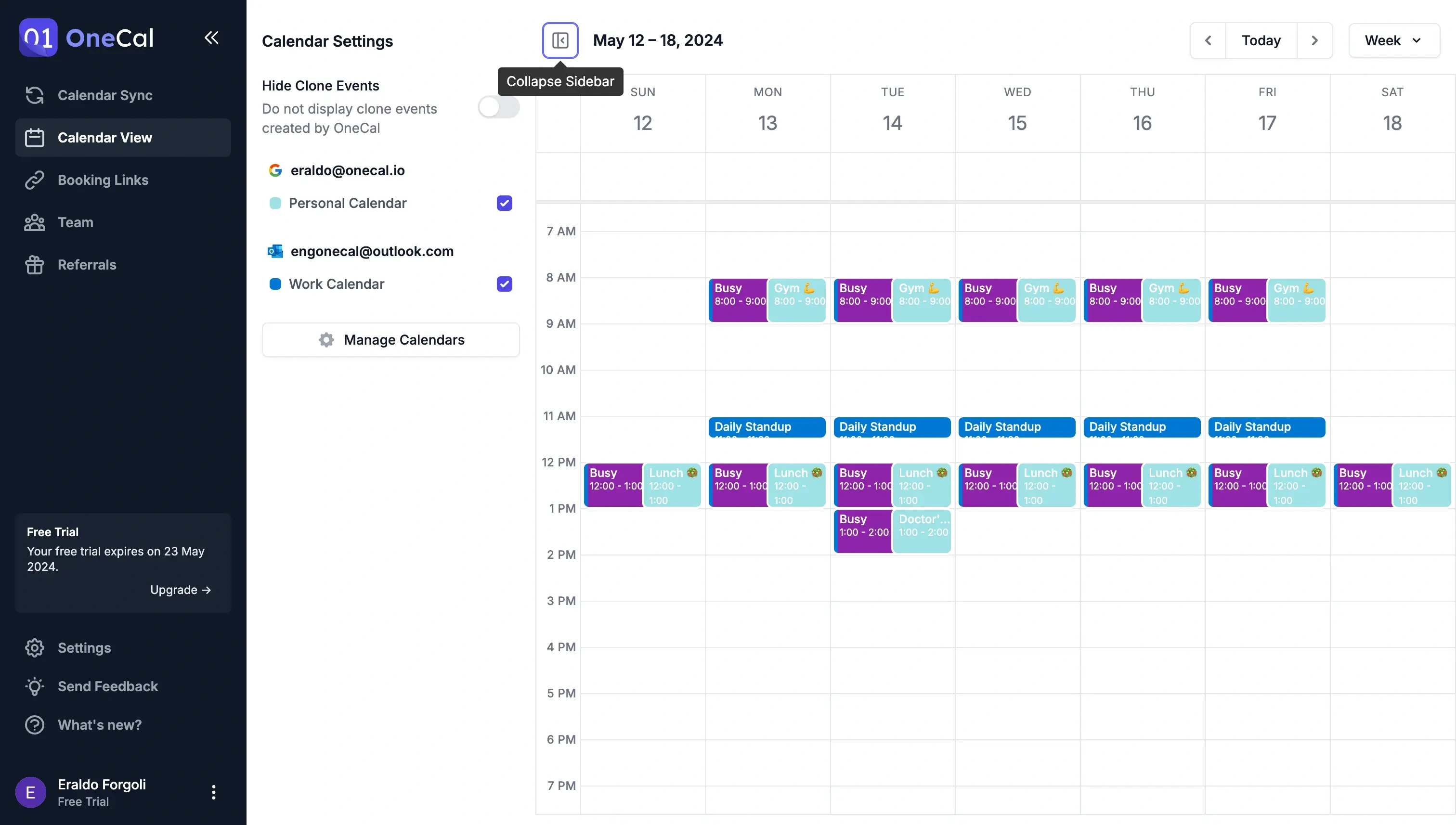 OneCal Calendar View Feature