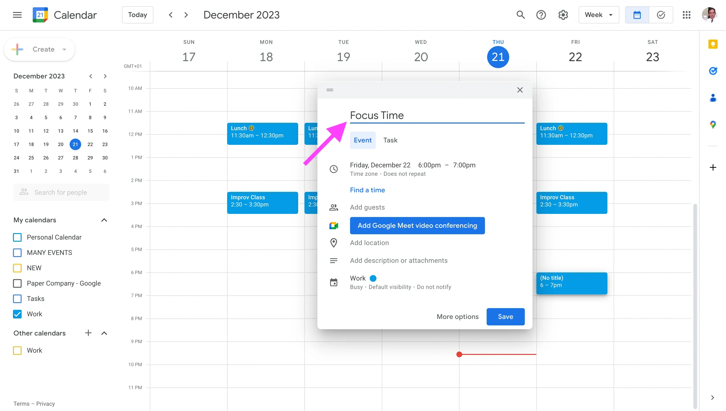 Google Calendar - Set a title, duration, description, and other details