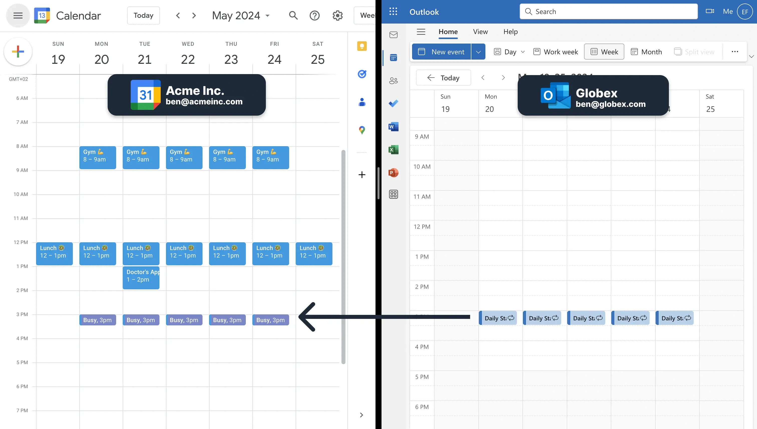 Outlook synced with Google Calendar