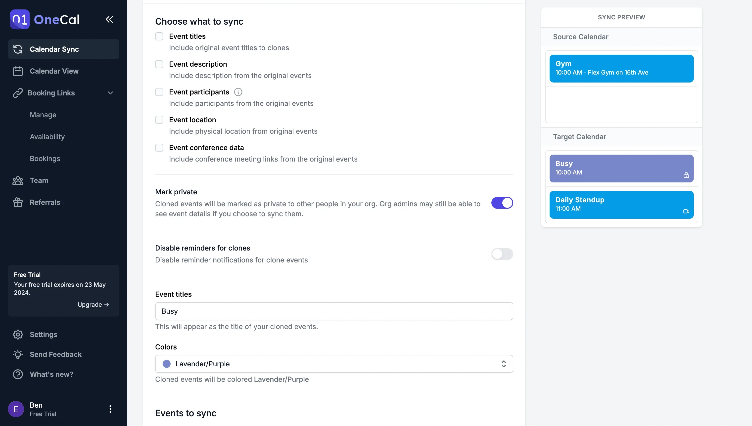 OneCal - Choose which event properties to copy