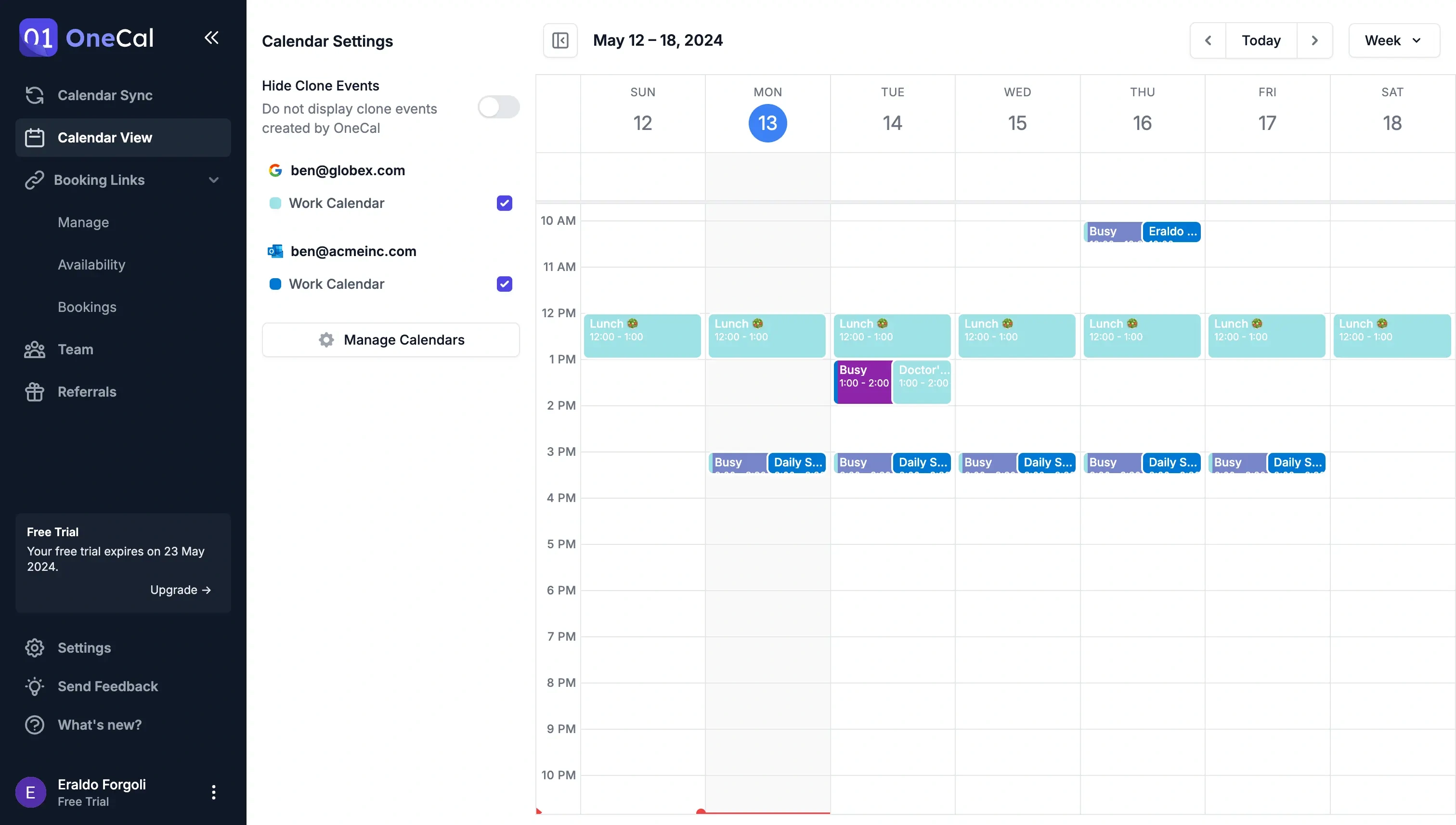 OneCal Calendar View Feature