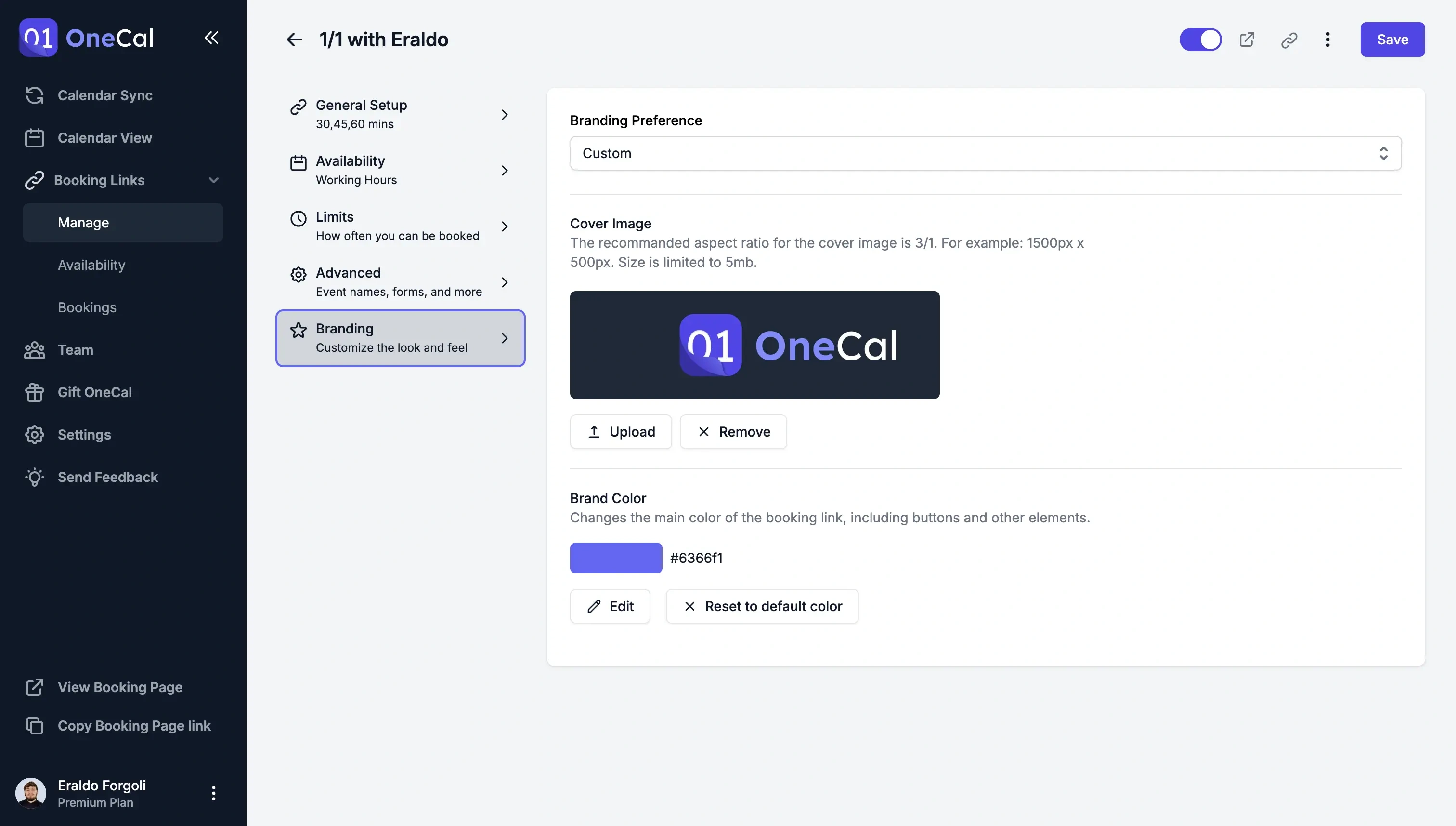 OneCal Scheduling Link branding