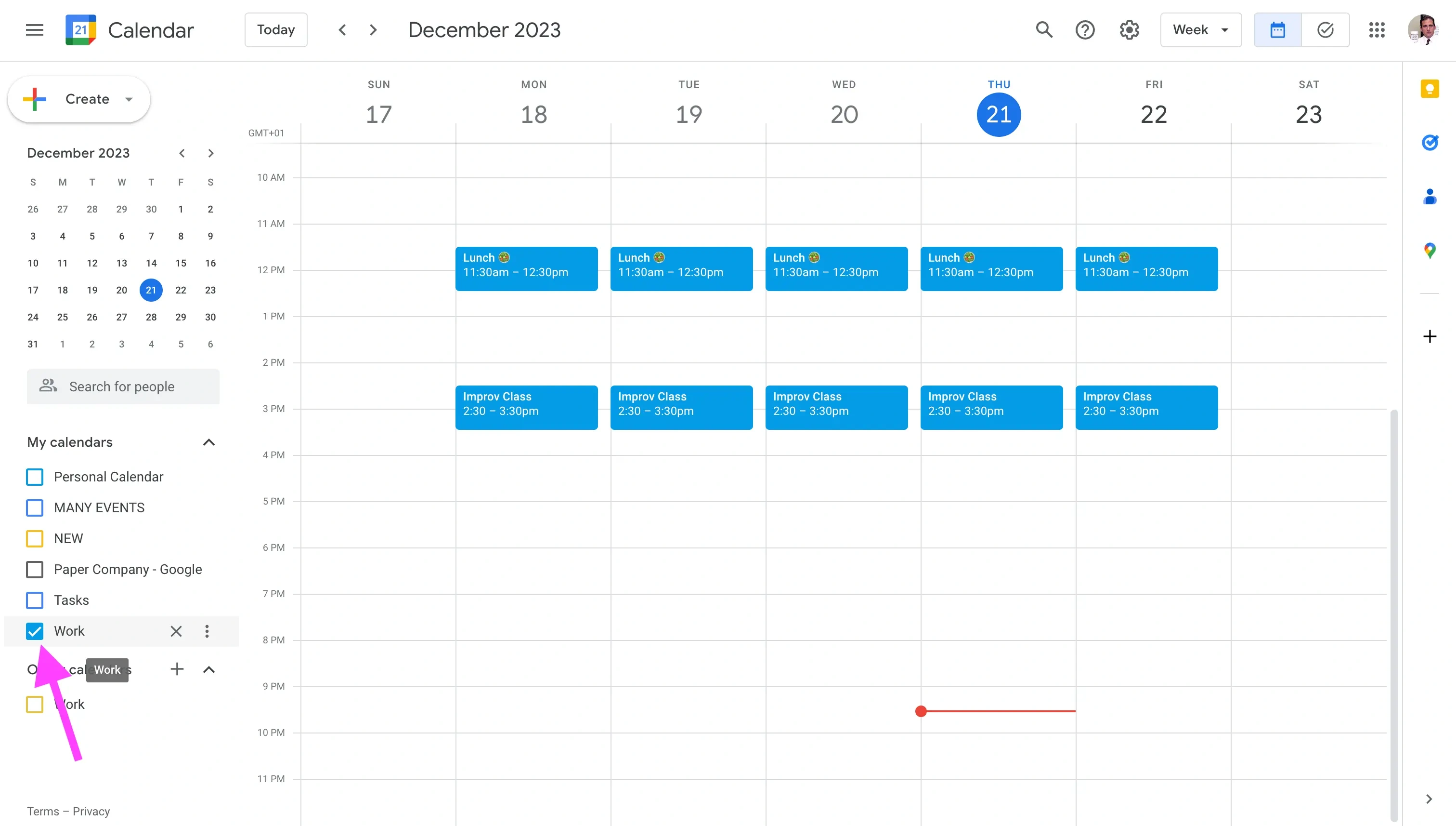 Google Calendar - Select the calendar to block time to
