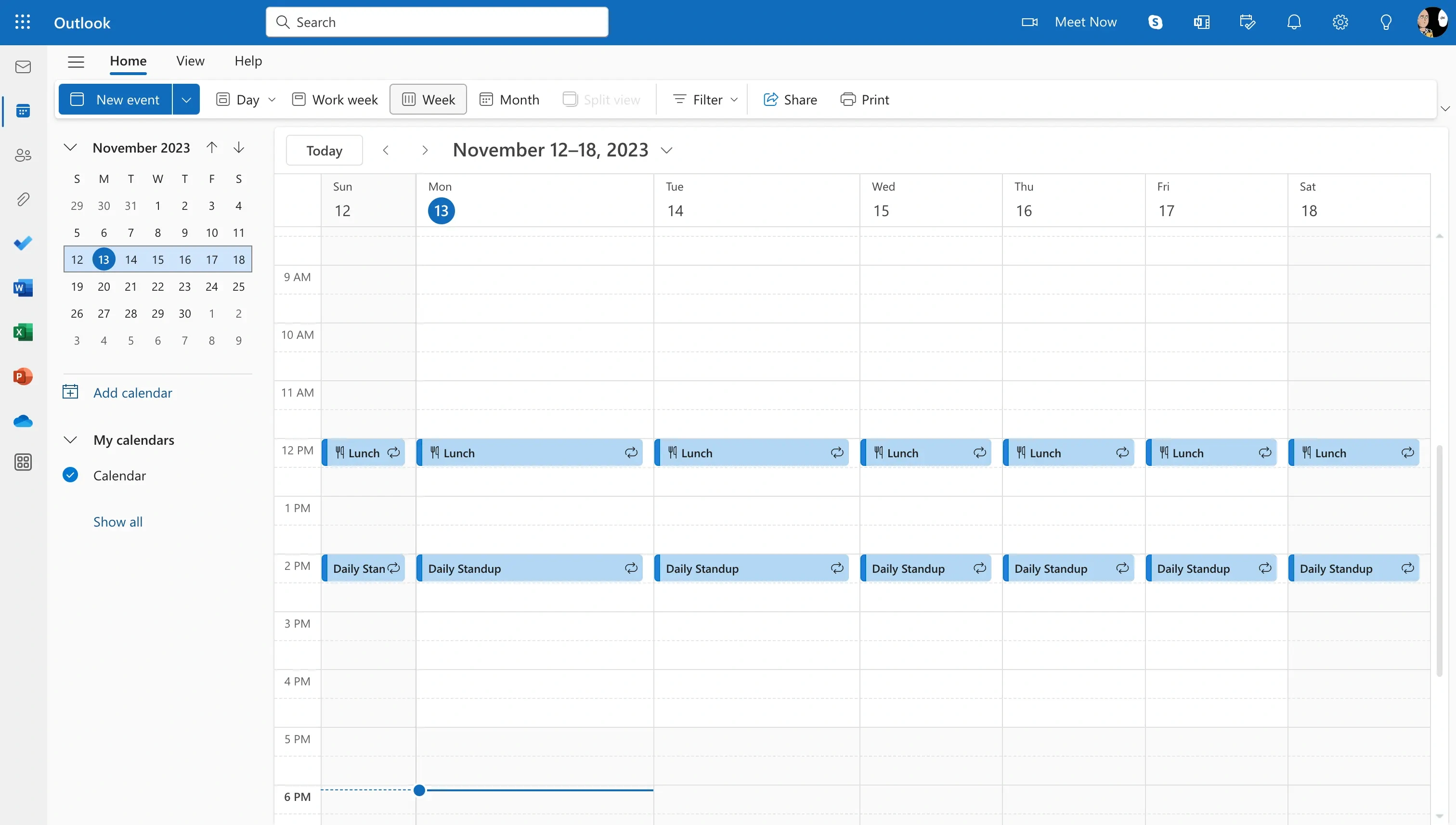 Outlook Calendar UI