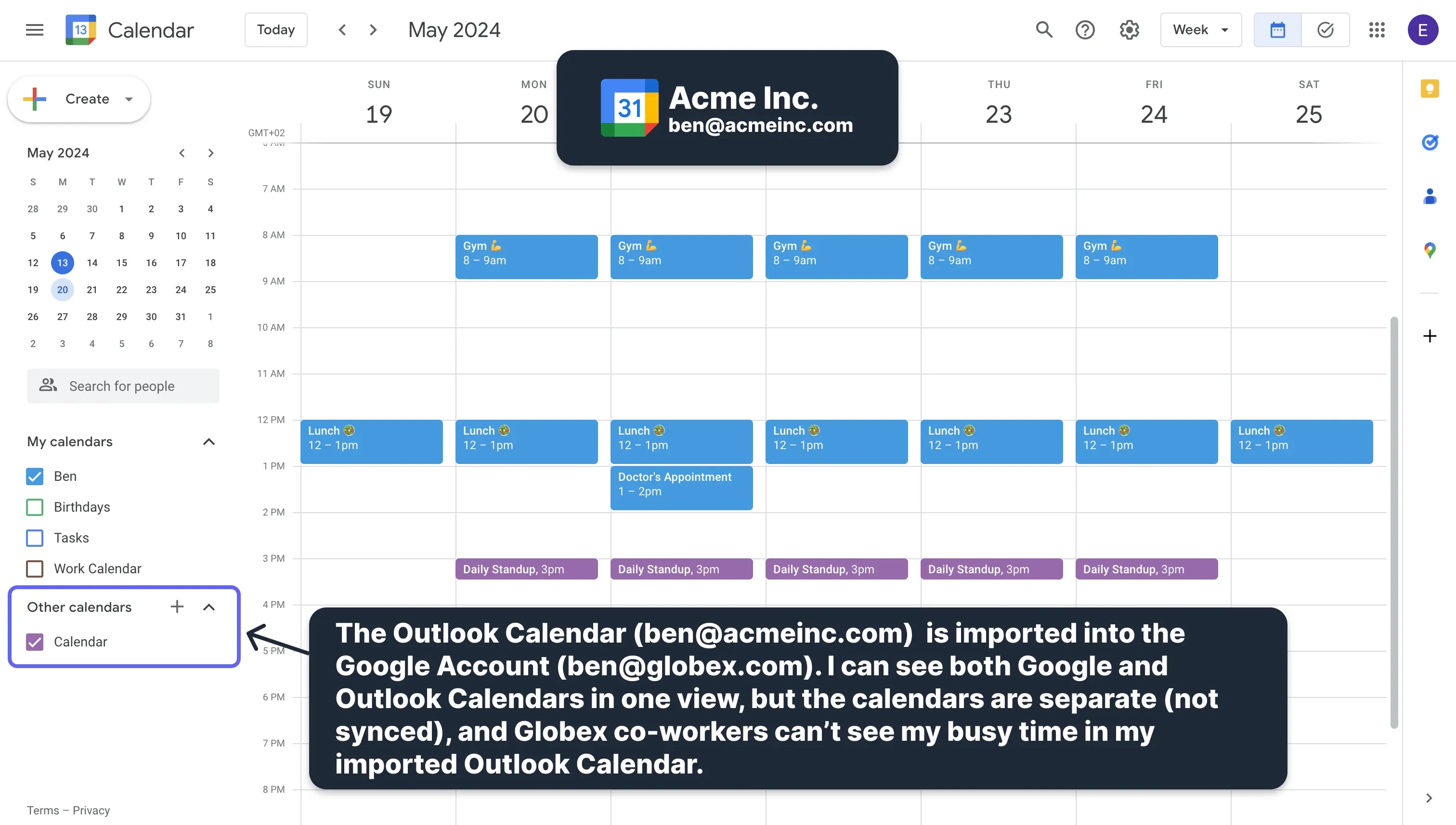 Imported Outlook in Google Calendar